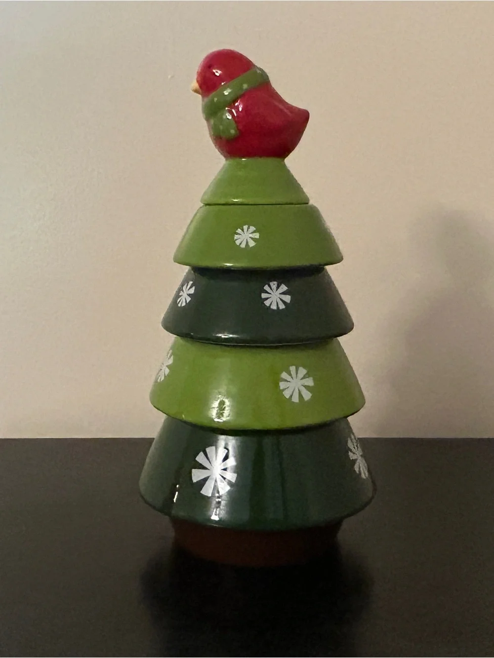 Christmas Tree Measurement Cup Set Pier 1 in Box Green Red Bird Unused